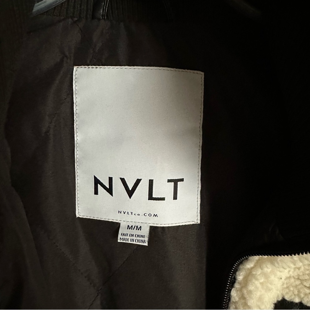 NVLT Anthropologie cream sherpa fleece longline jacket w/ faux leather accent - Picture 10 of 12